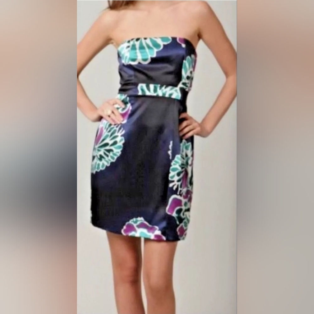 TIBI Strapless Dress Midnight Bloom Silk size 6 NEW